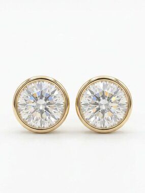 Round Diamond 14K (18K Custom) Yellow Gold Stud Earrings